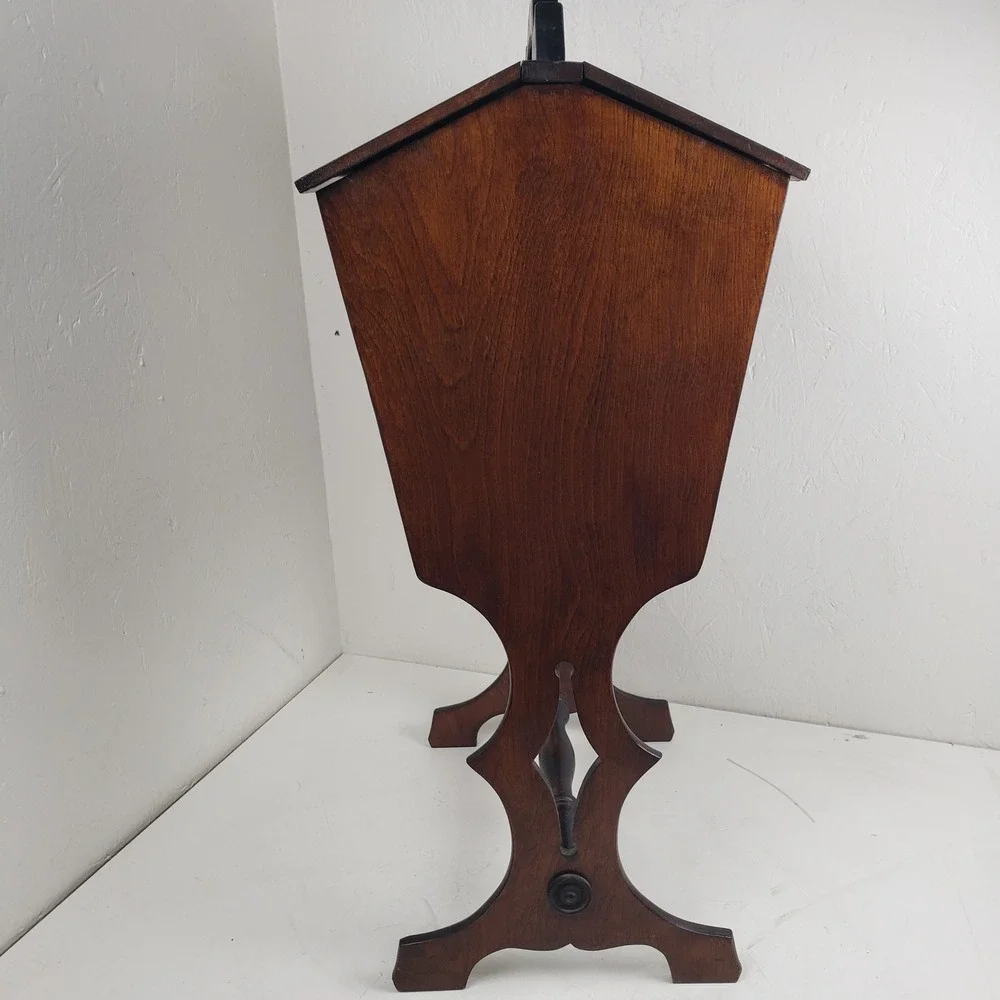 Vintage Priscilla Wooden Sewing Box On Stand Removable Tray Dark Brown Storage
